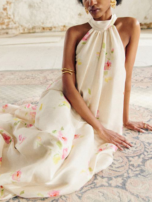 Exquisite Floral Print Sleeveless Maxi Dress