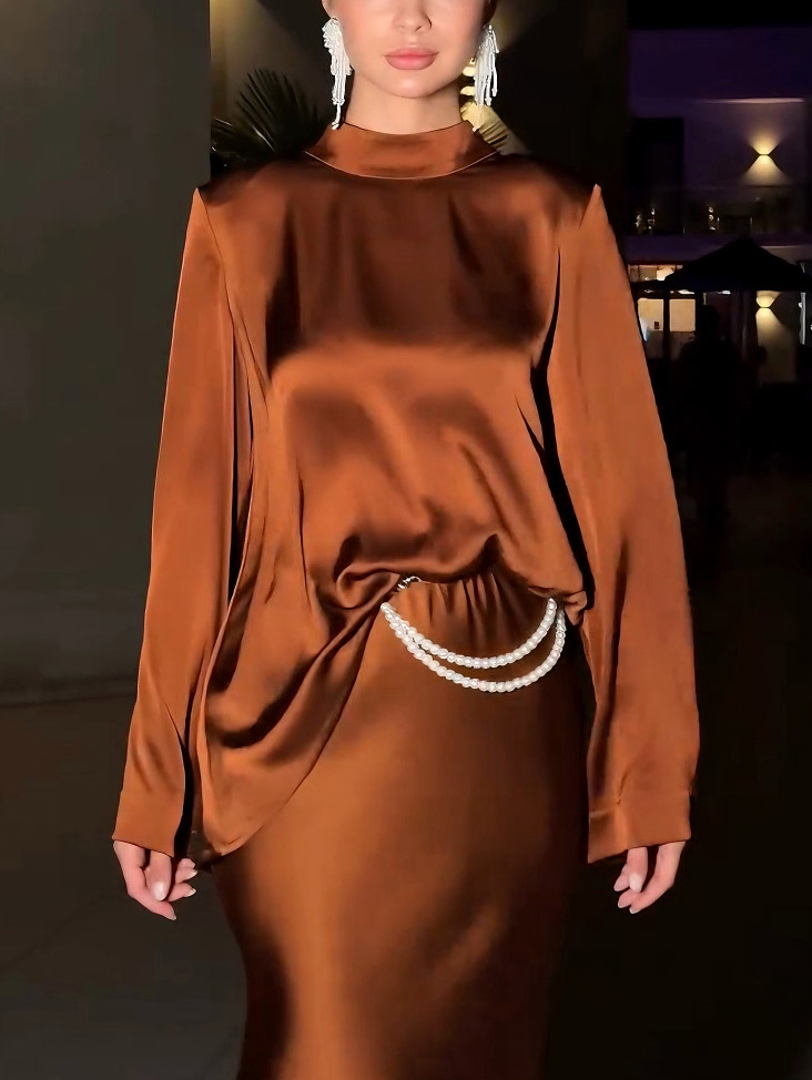 Elegant Satin Top And Skirt Two-piece Set