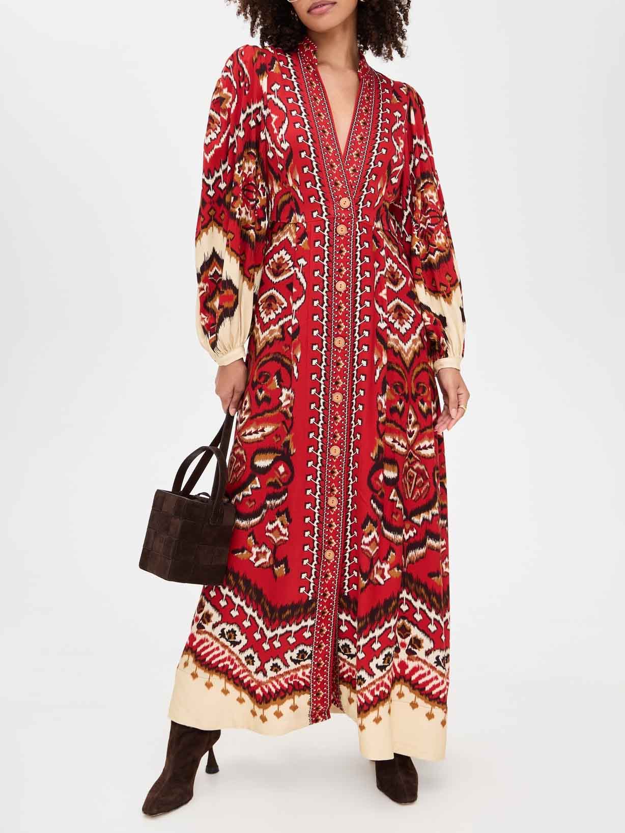 Casual Bohemian Print Shirt Maxi Dress