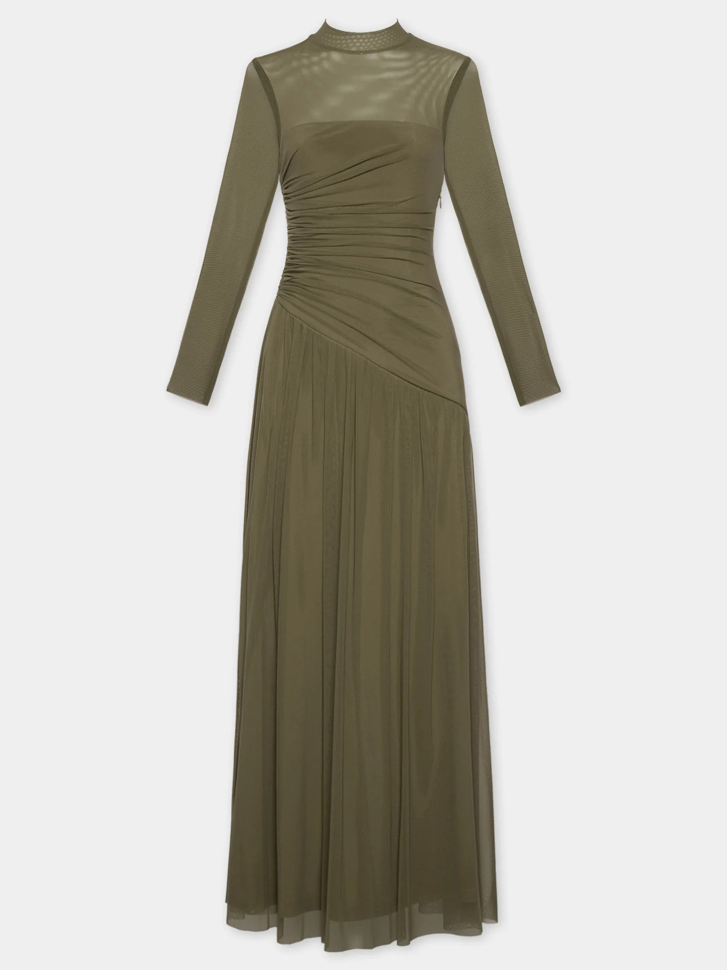 Elegant Pleated Mesh Long-sleeved Maxi Dress