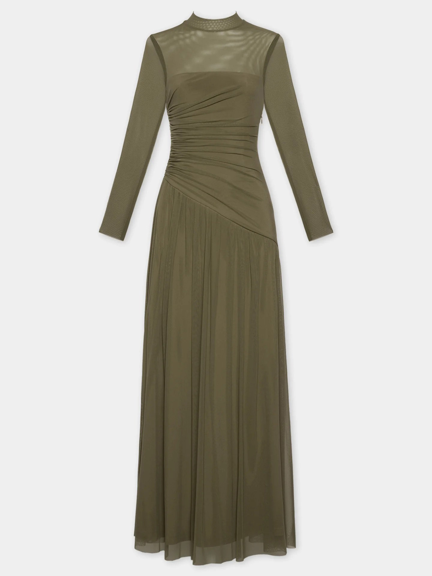 Elegant Pleated Mesh Long-sleeved Maxi Dress