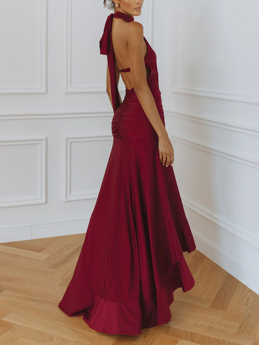 Elegant High-neck Sleeveless Slit Maxi Dress