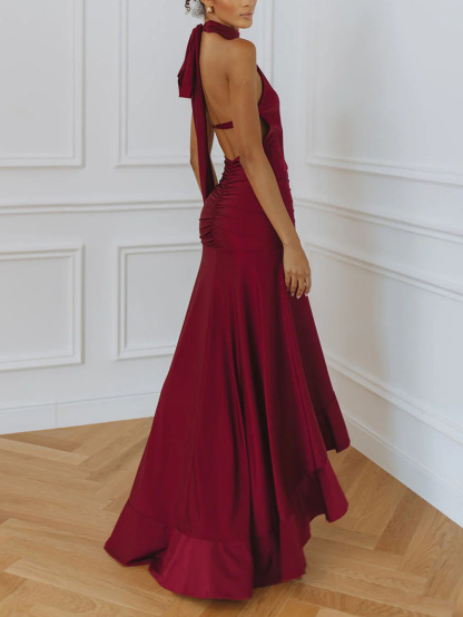 Elegant High-neck Sleeveless Slit Maxi Dress