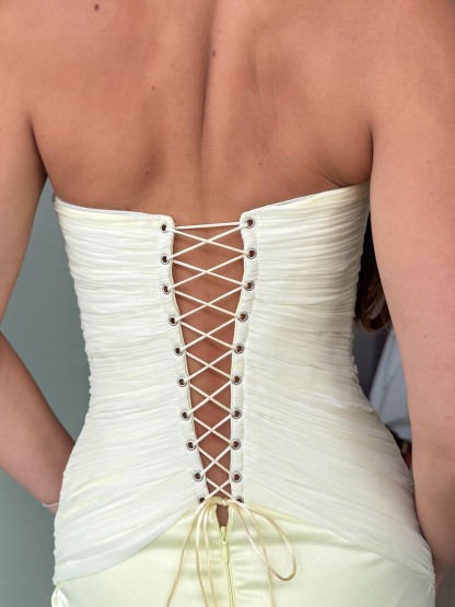 Elegant V-neck Pleated Corset Maxi Dress