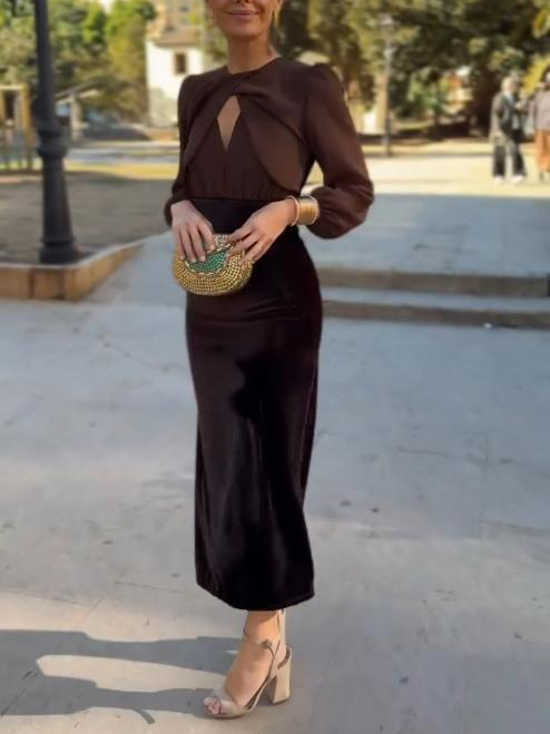 Sexy Long-sleeved Velvet Bodycon Maxi Dress