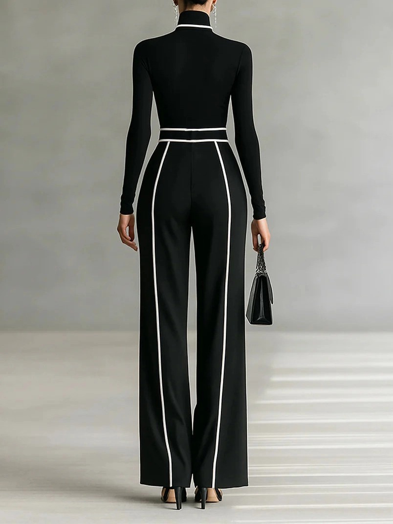 Elegant High Neck Slim Fit Long Sleeve Top Two-Piece Set