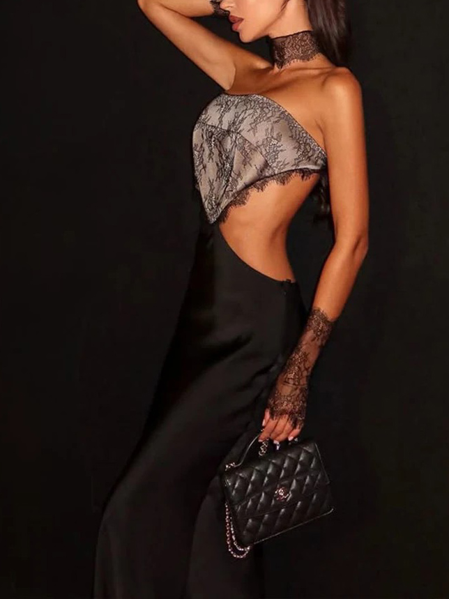 Elegant Strapless Sexy Lace Maxi Dress