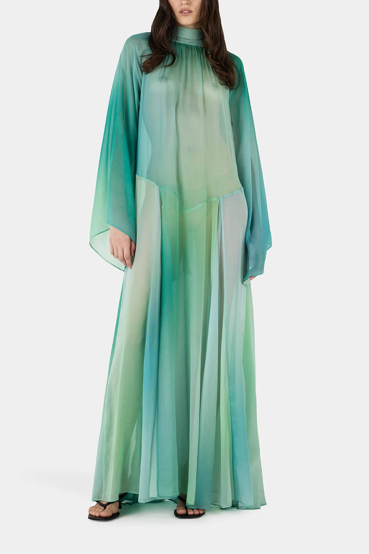 Delicate Gradient Print Draped Raglan Sleeve Maxi Dress