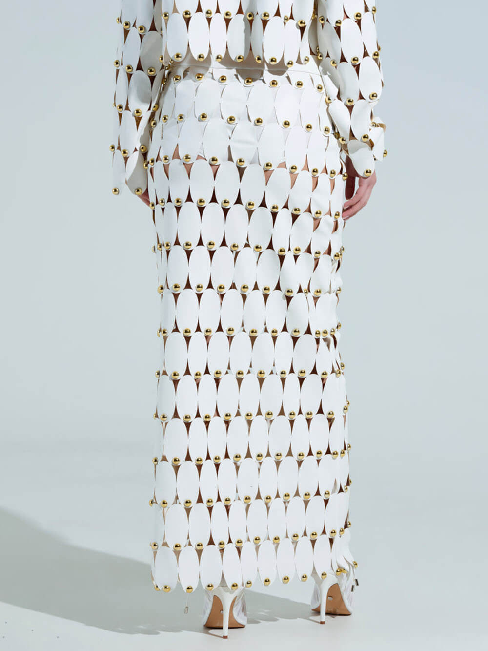 Exquisite Cut-Out Studded PU Cropped Cardigan Top