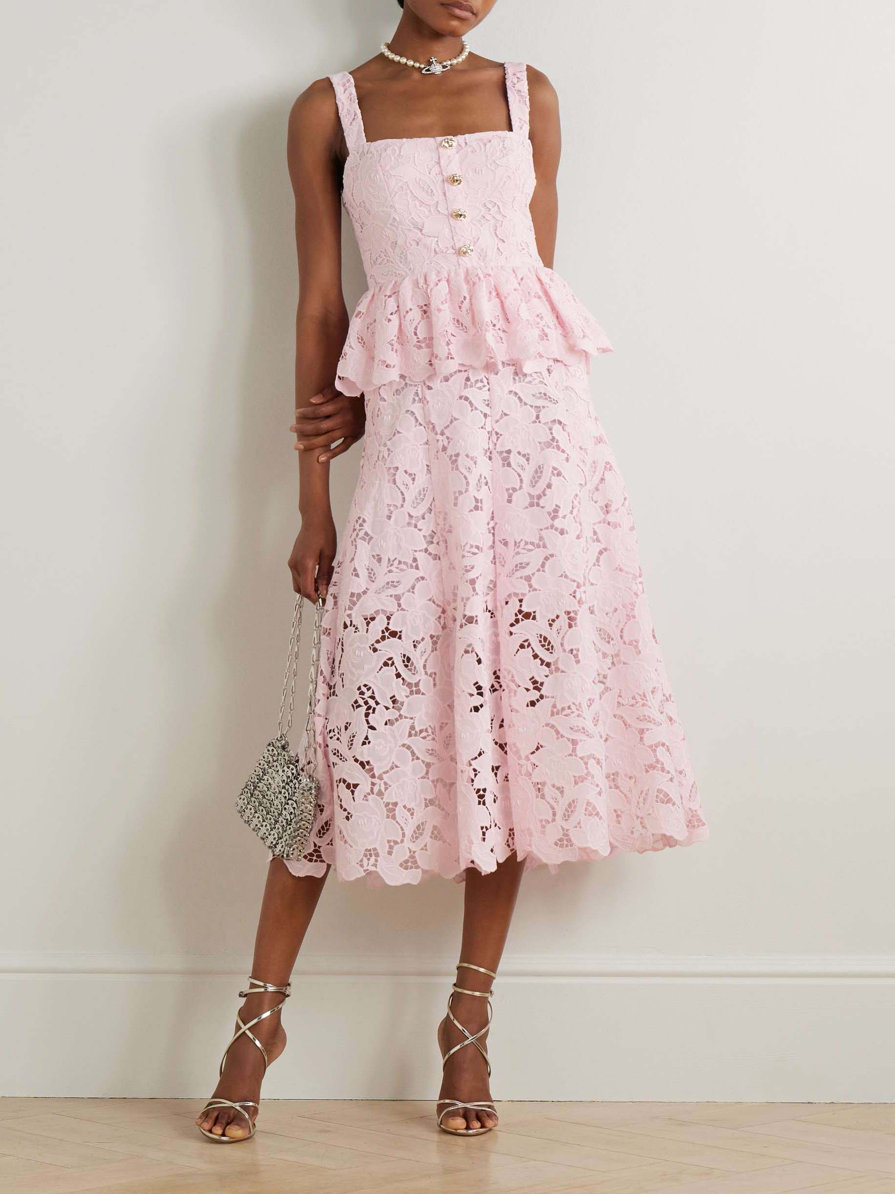Romantic High-Waisted Floral Lace Midi Skirt