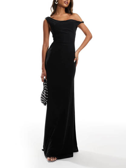 Elegant Off-Shoulder Twist Back Tie Maxi Dress
