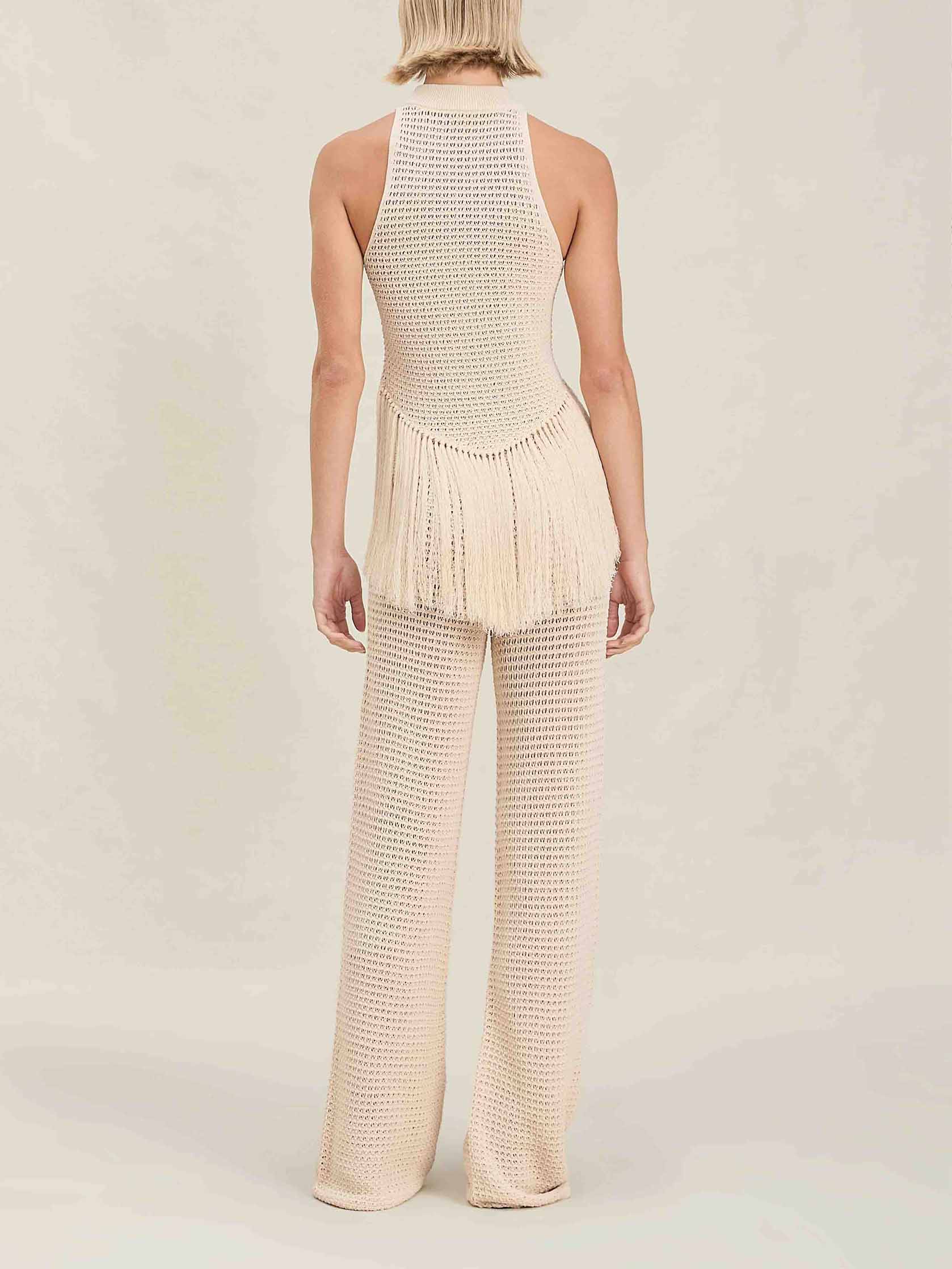 Exquisite Stand Collar Knitted Fringe Top