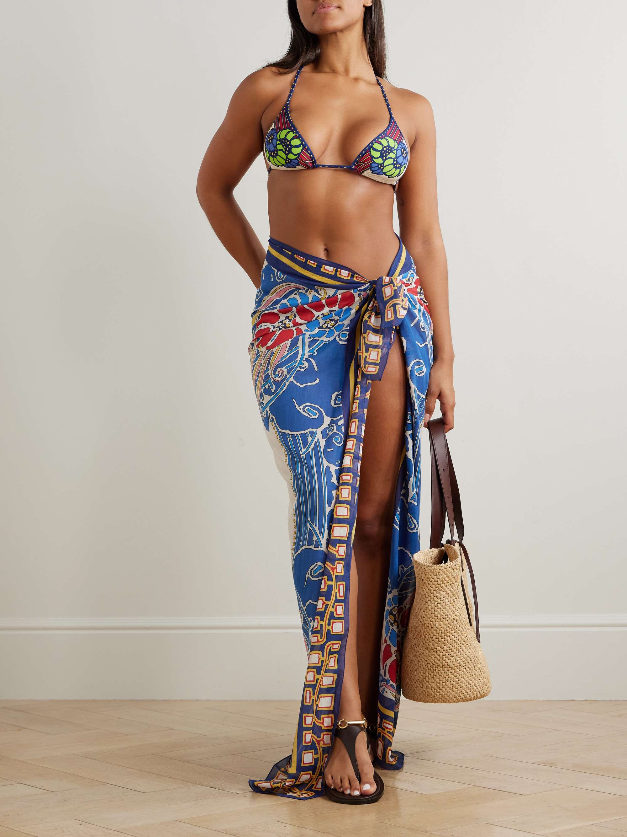 Abstract Print Sarong & Halter Bikini Two-Piece Set