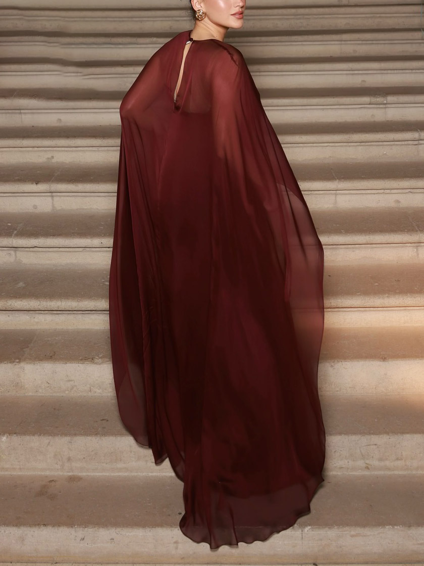 Elegant Sheer Cape Maxi Dress