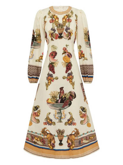 Casual Island Bloom Tropical Fruit Patchwork A-Line Maxi Dress