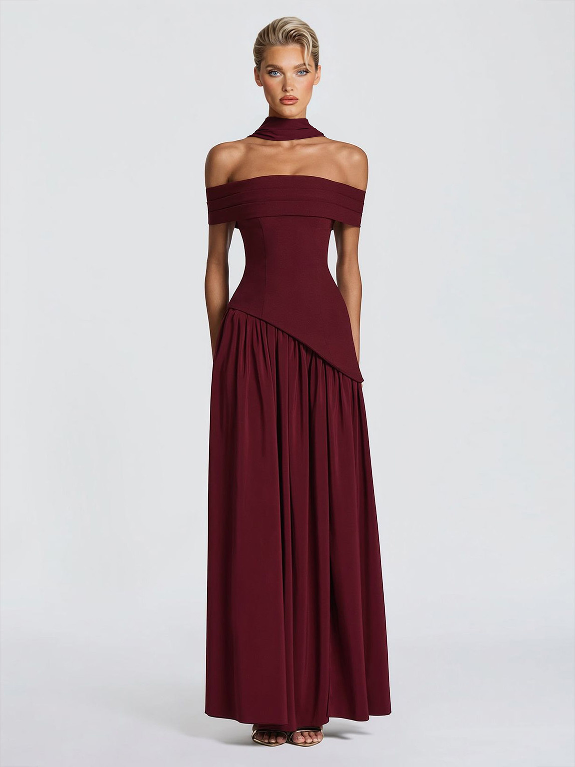 Elegant Off-Shoulder Asymmetric Chiffon Maxi Dress