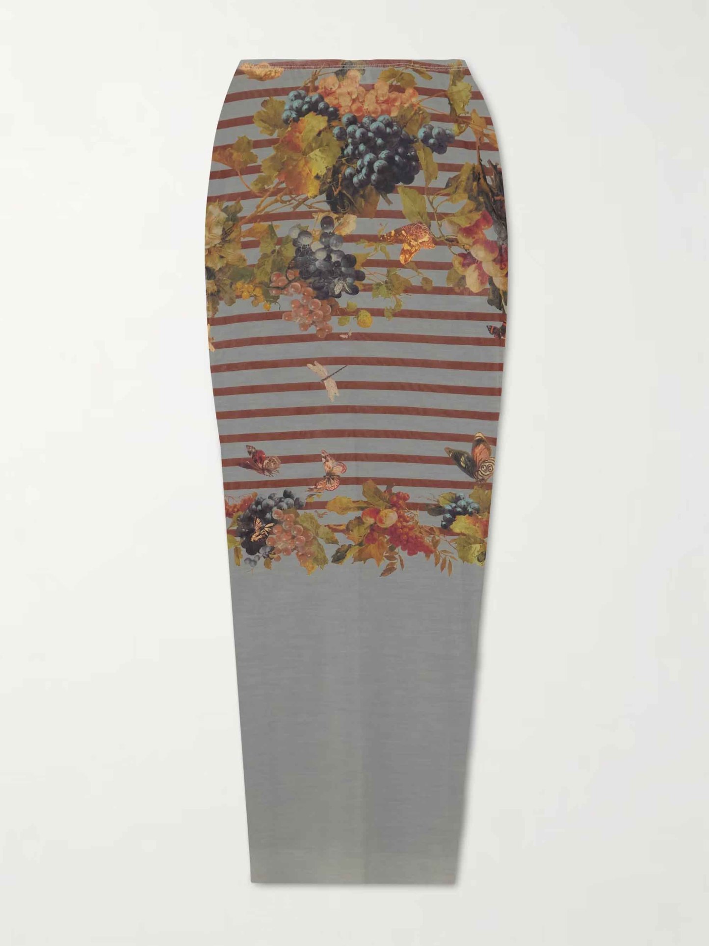 Artistic Floral Stripe Mesh Top & Midi Skirt Two-Piece Set