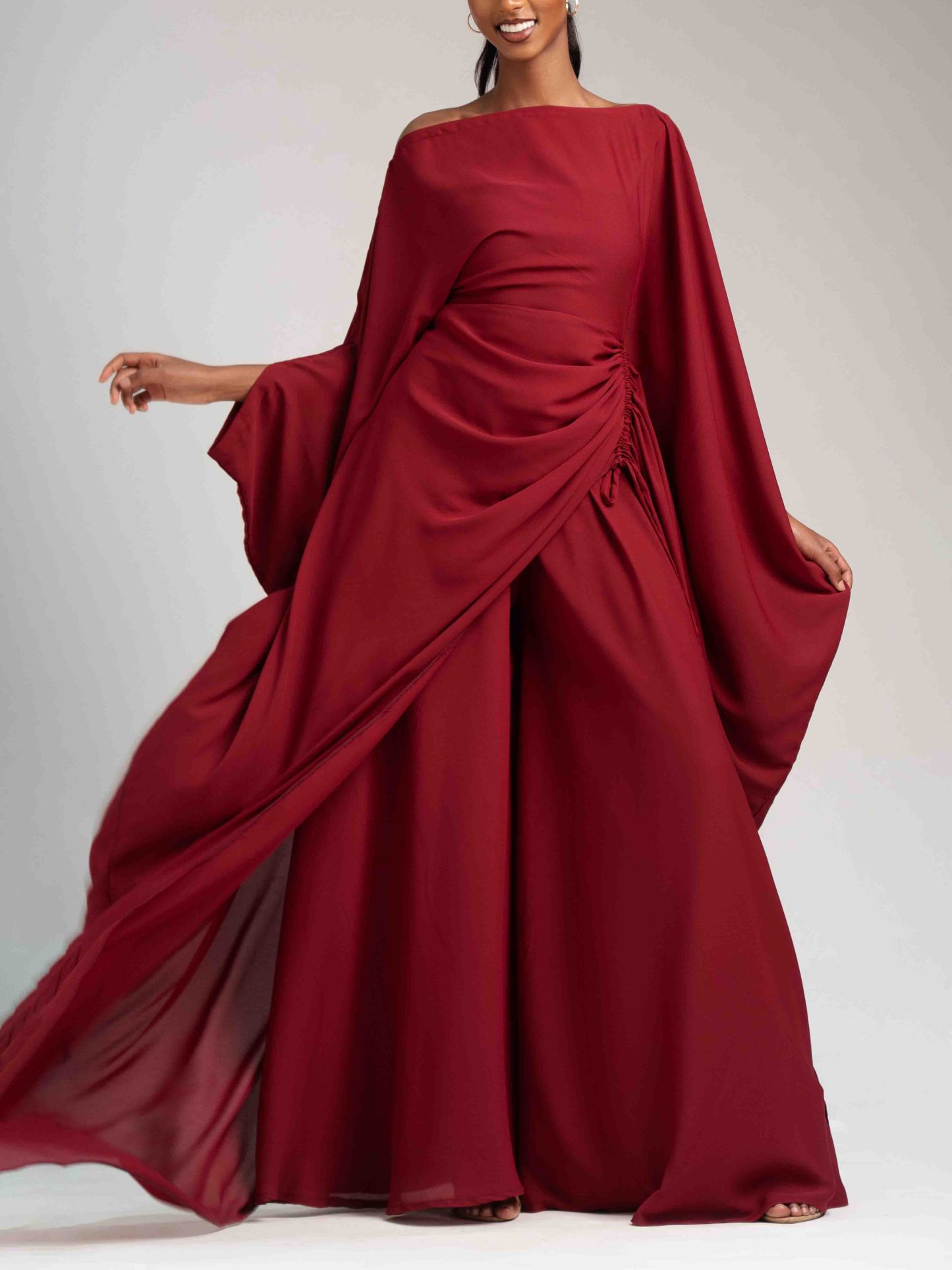 Elegant Ruched Slit Top & Pants Two-Piece Set