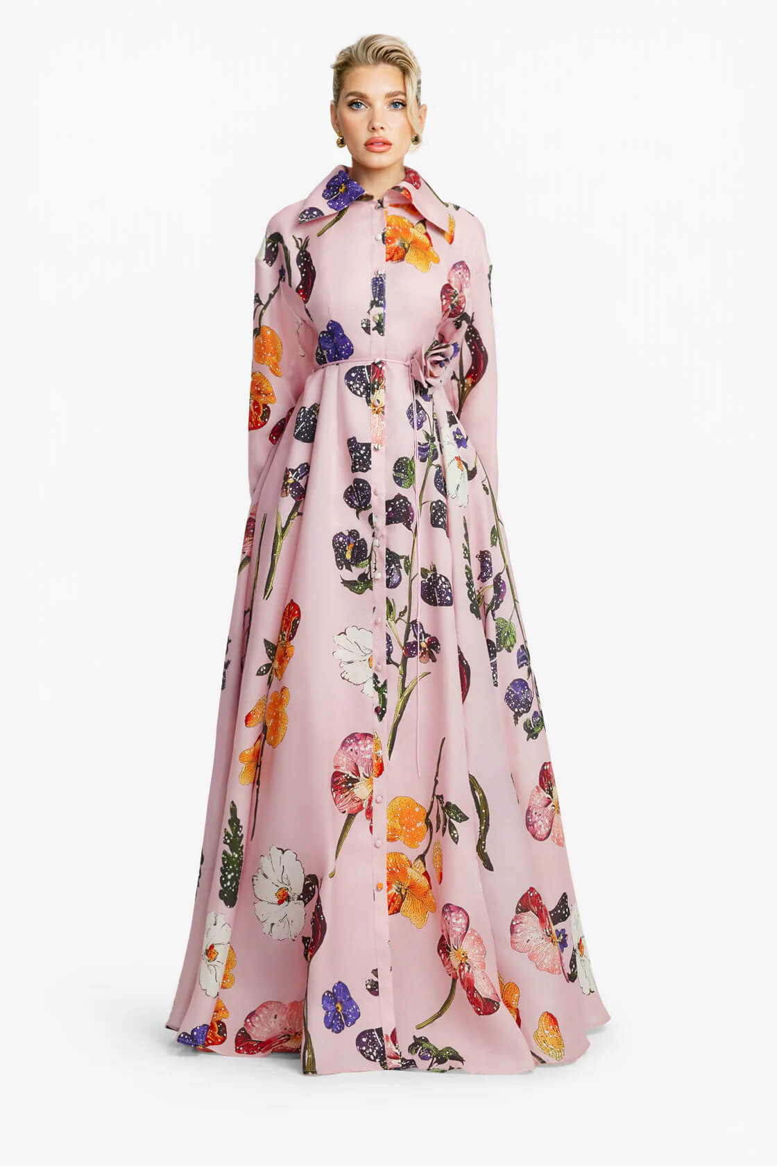 Exquisite Fashion Floral Print Button-Front A-Line Maxi Dress