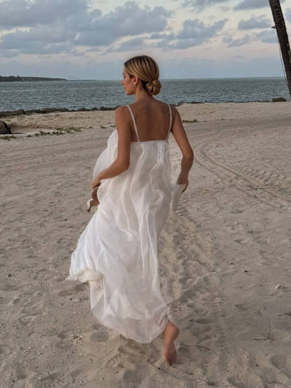 Fashion Flowy Chiffon Plunging Chest Cutout Slip Loose Maxi Dress