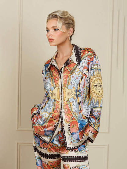 Unique Sunshine Print Elastic Waist Wide-Leg Pants