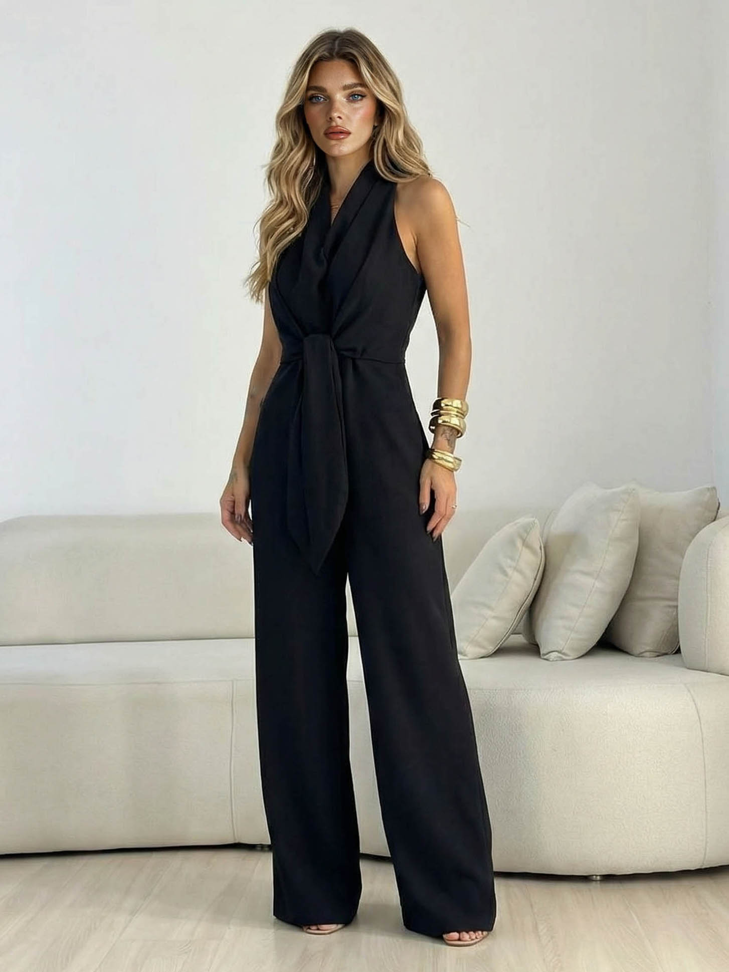Elegant Halter Neck Wide-Leg Jumpsuit