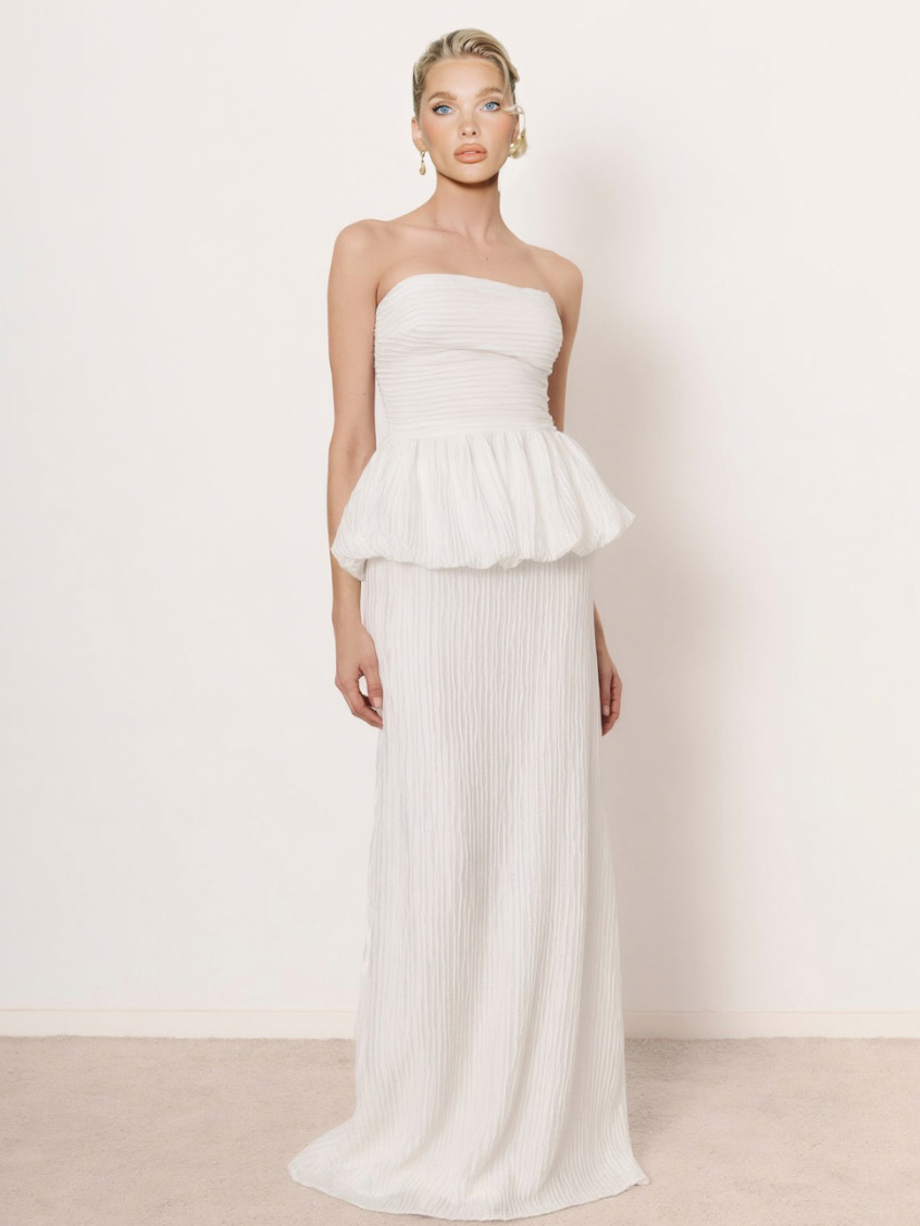 Elegant Strapless Ruched Skirt Two-Piece Set