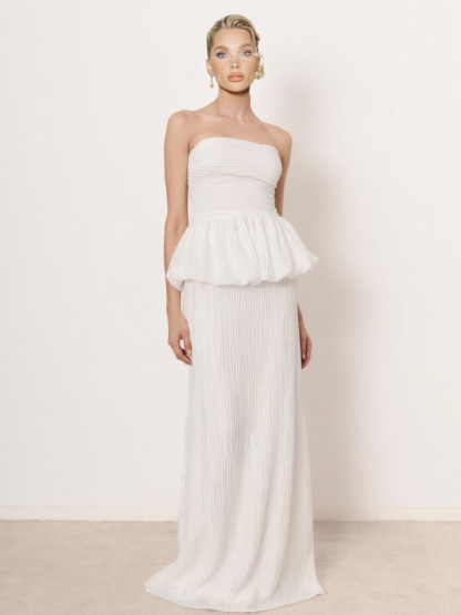 Elegant Strapless Ruched Skirt Two-Piece Set