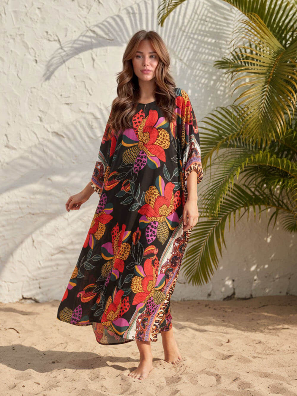 Boho Print Kimono Maxi Dress