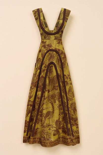 Delicate Printed Cut-Out Patchwork Knit Maxi Dress