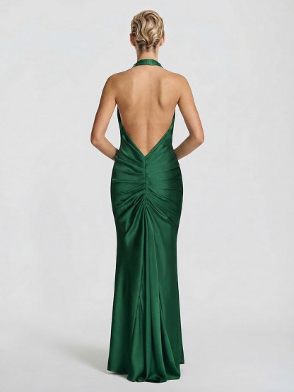 Elegant Backless Twist Front Satin Maxi Dress