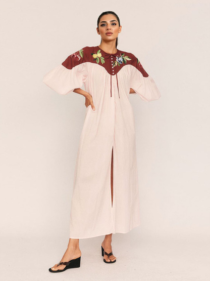 Retro Fruit Print Puff Sleeve Maxi Dress