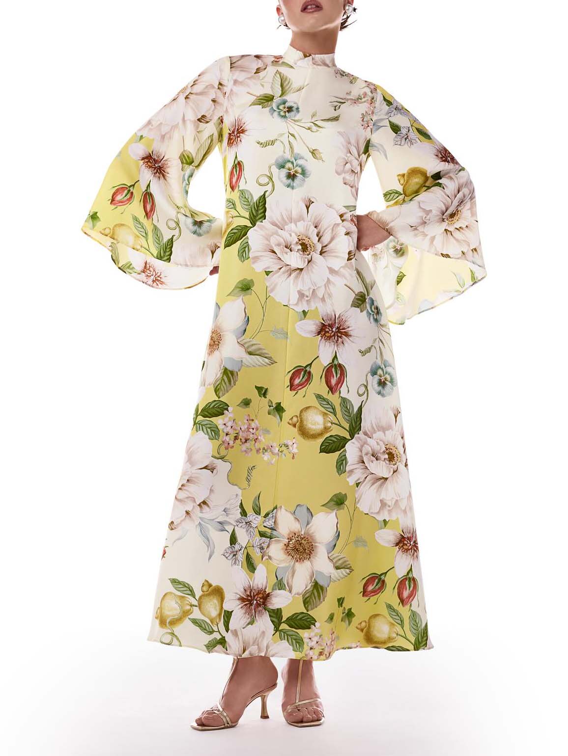 Elegant Floral Print Bell Sleeve Maxi Dress