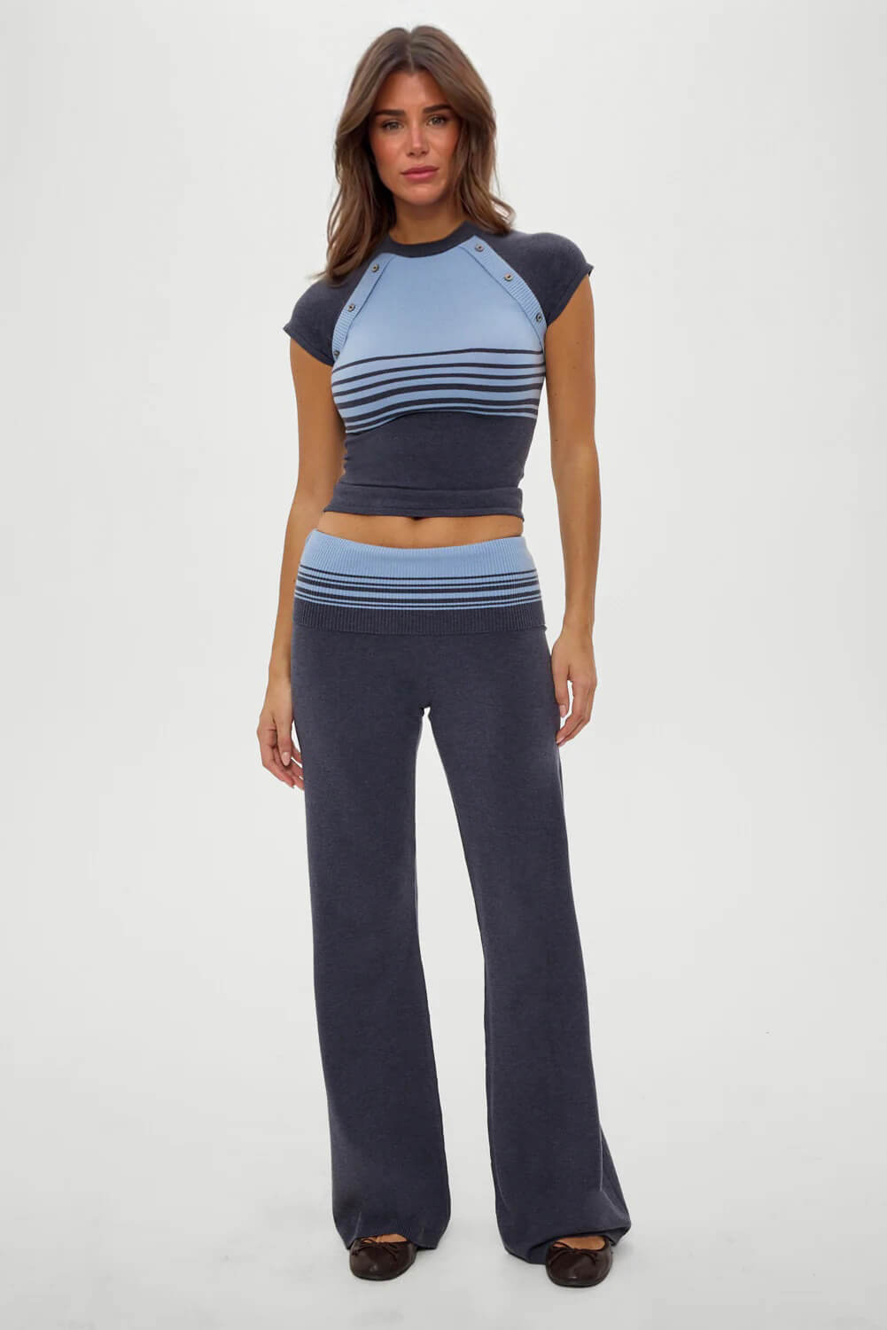 Retro Striped Button-Detail Low-Rise Knit Pants