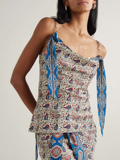 Unique Chain Detail with Chic Paisley-Print Crepe Top