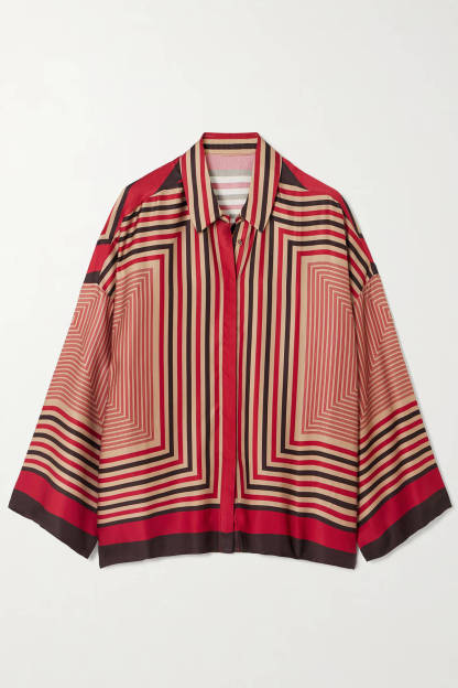 Unique Geometric Print Satin Loose Shirt