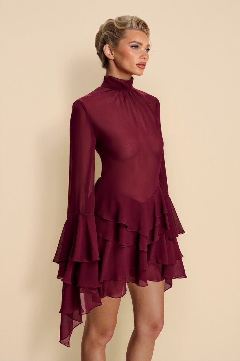 Elegant Layered Chiffon Ruffle Mini Dress
