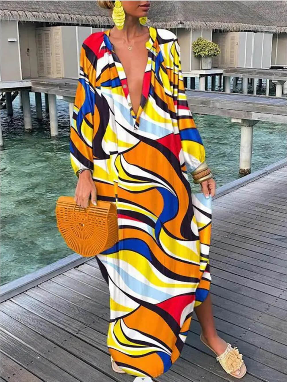 Bohemian V-Neck Printed Maxi Dress