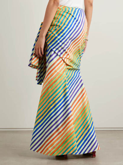 Unique Striped Print Crayon Knot A-Line Maxi Skirt