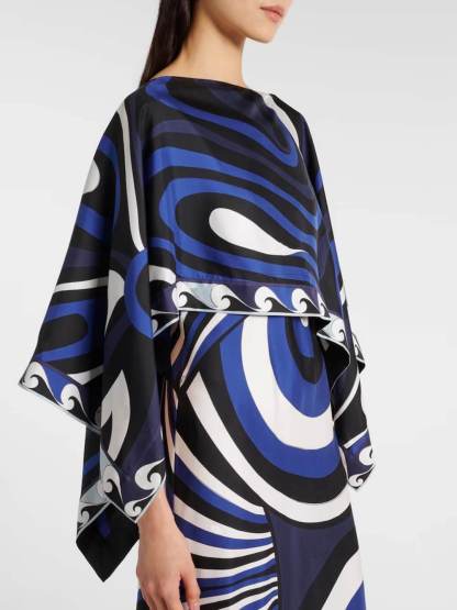 Exquisite Swirl Rainbow Print Maxi Dress and Loose Cape Top Set