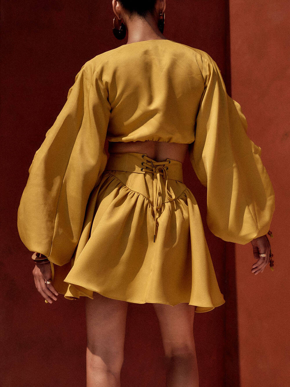 Sexy Drawstring Crop Top And High Waist Mini Skirt Set