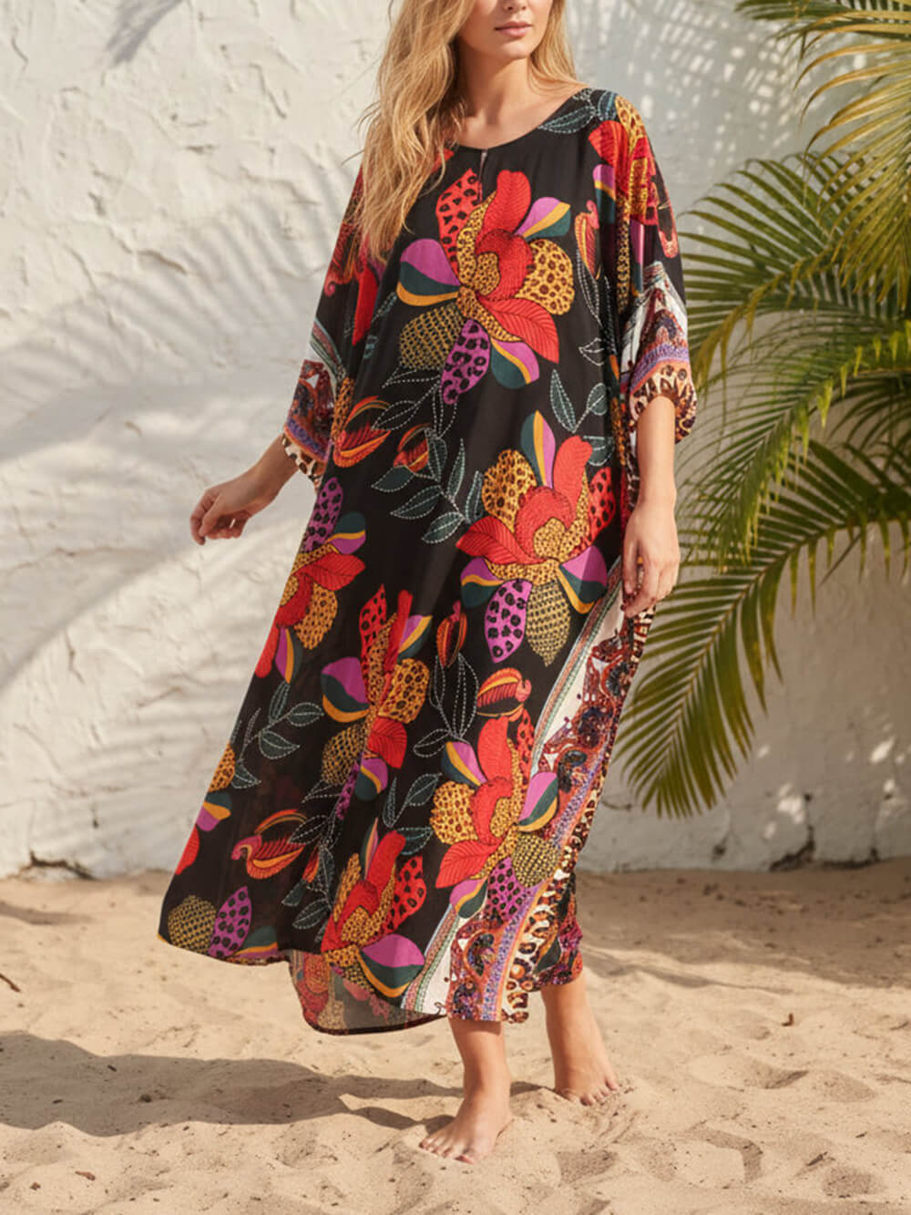 Boho Print Kimono Maxi Dress