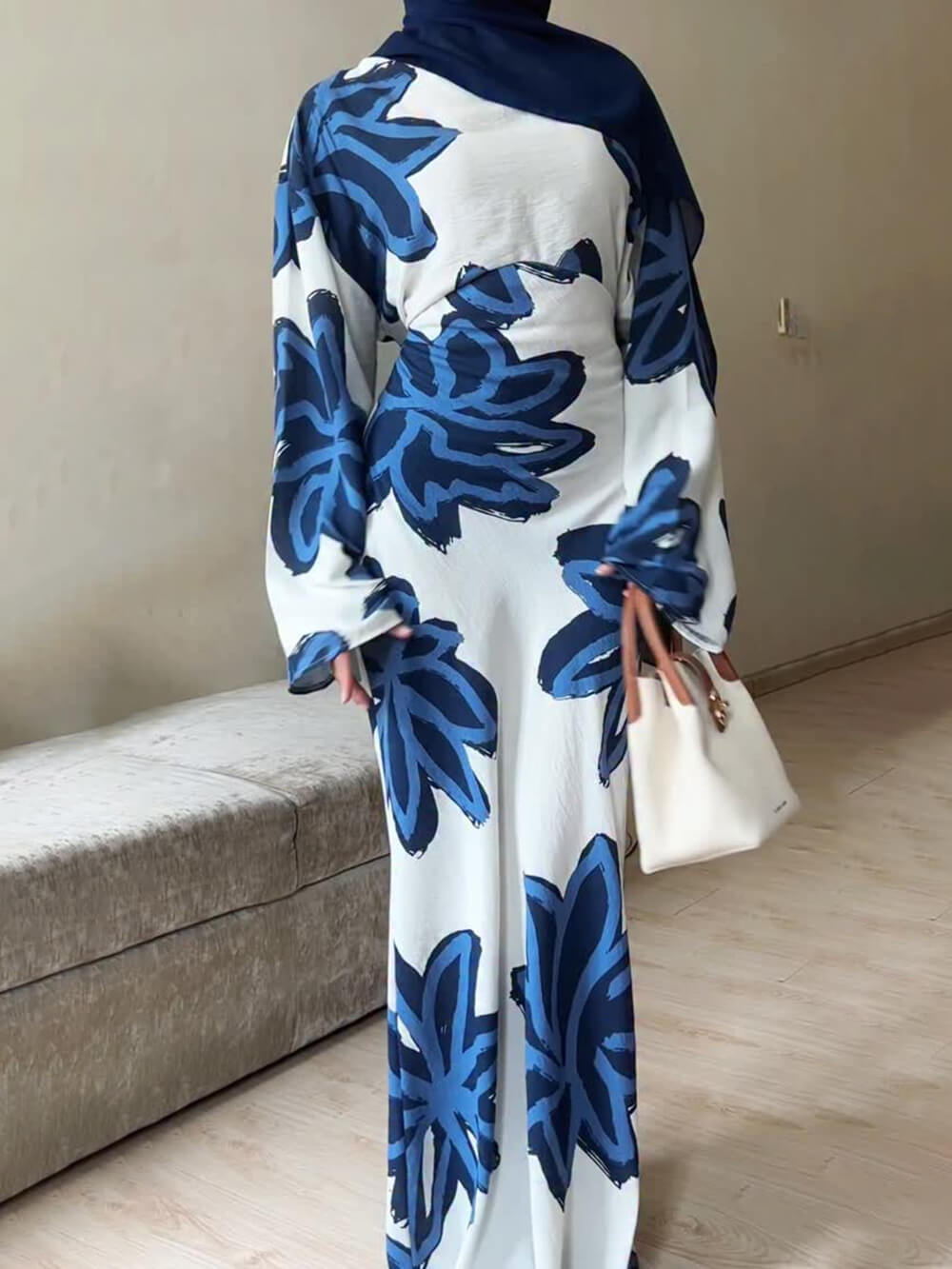 Elegant Floral Print Waist-Defined Maxi Dress