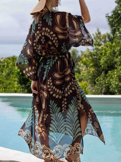 Bohemian Print Loose-fitting Slit Maxi Dress