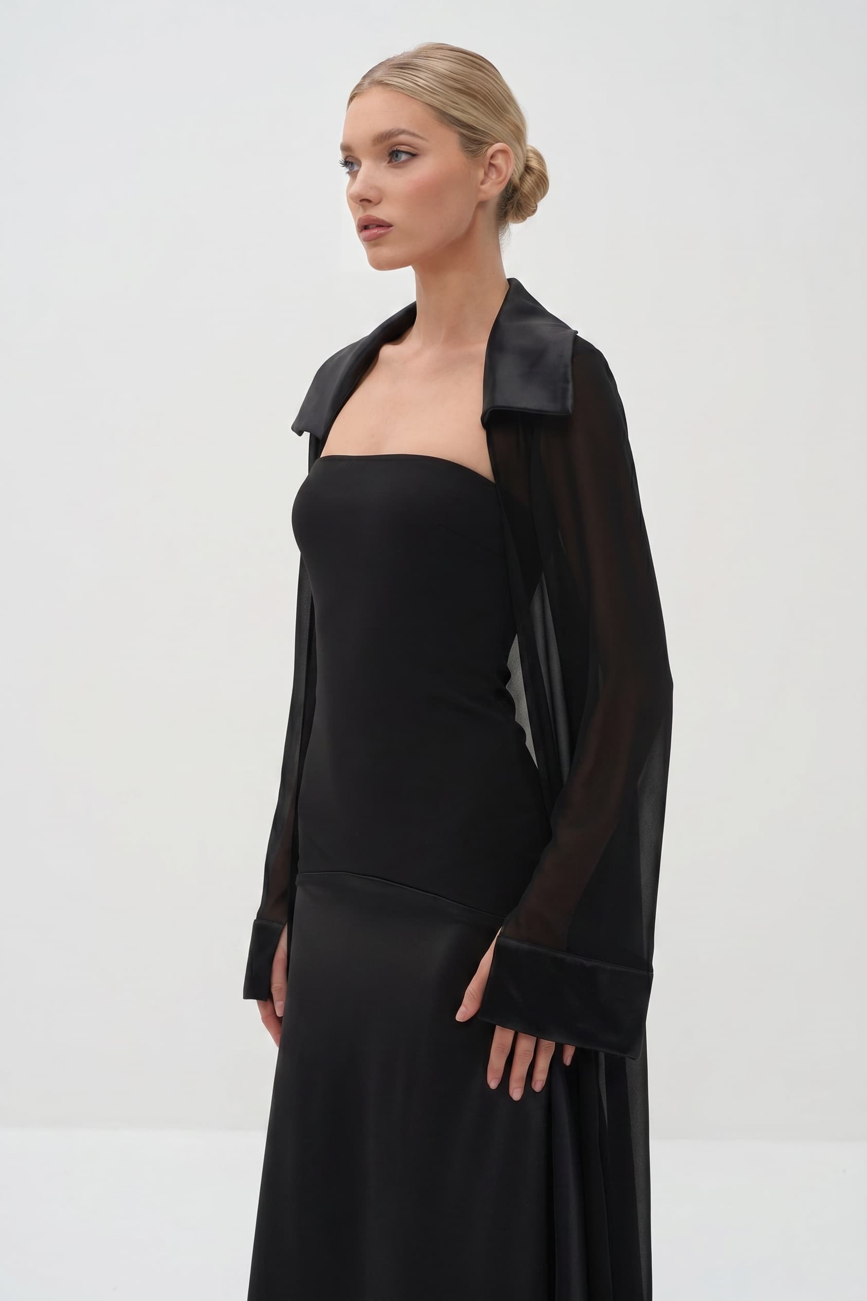 Elegant Satin Maxi Dress & Long Sheer Chiffon Cover-Up Two-Piece Set