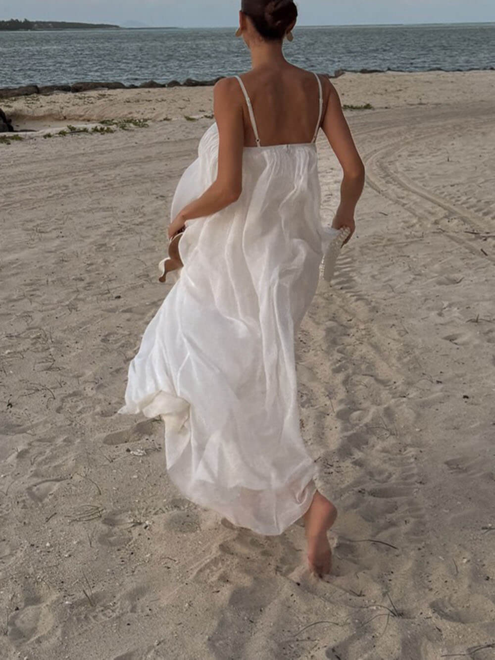 Fashion Flowy Chiffon Plunging Chest Cutout Slip Loose Maxi Dress