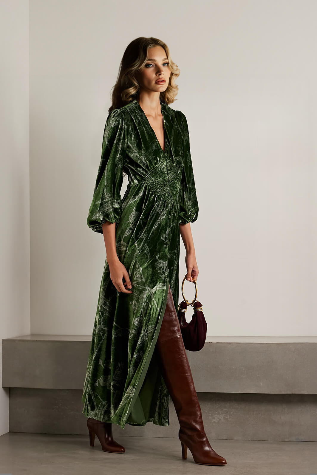 Elegant Printed Slit Maxi Dress