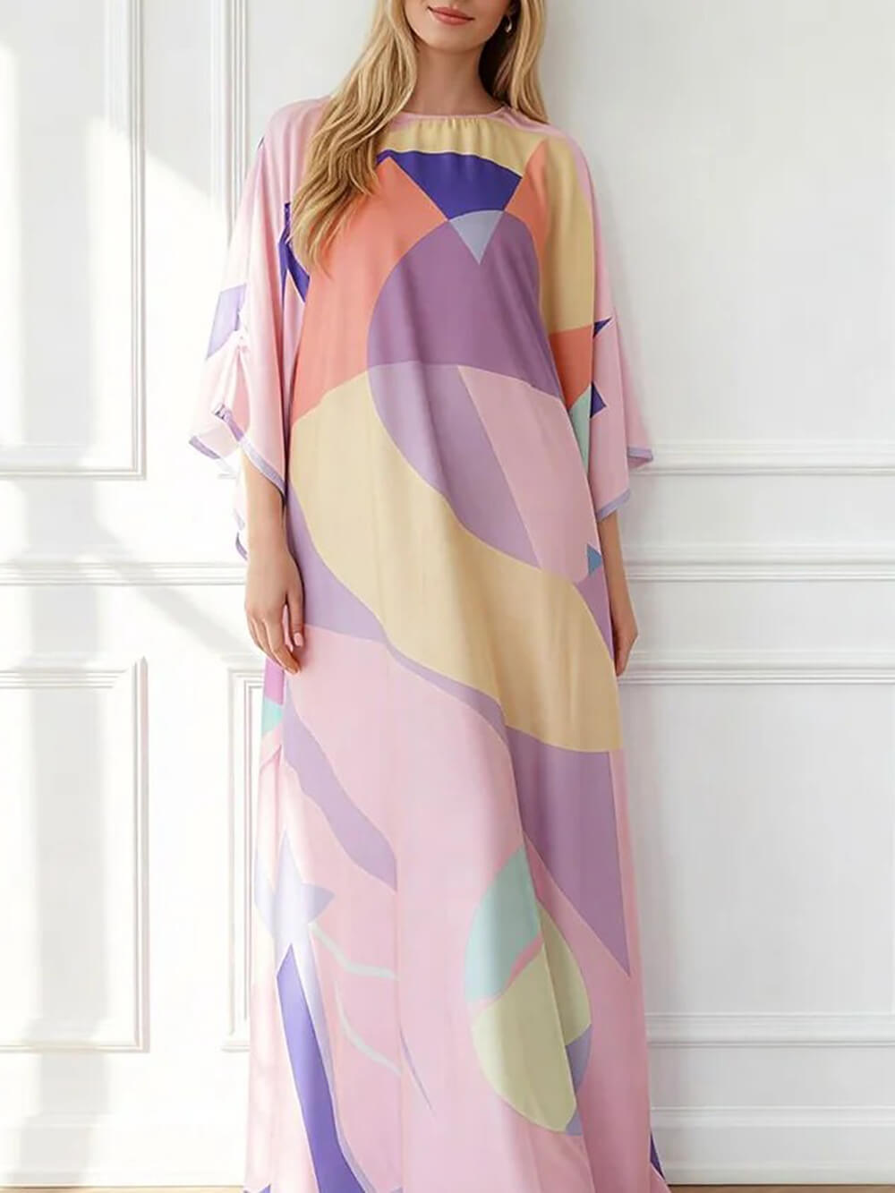 Casual Geometric Print Kimono Maxi Dress