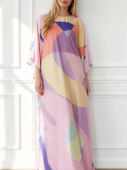 Casual Geometric Print Kimono Maxi Dress