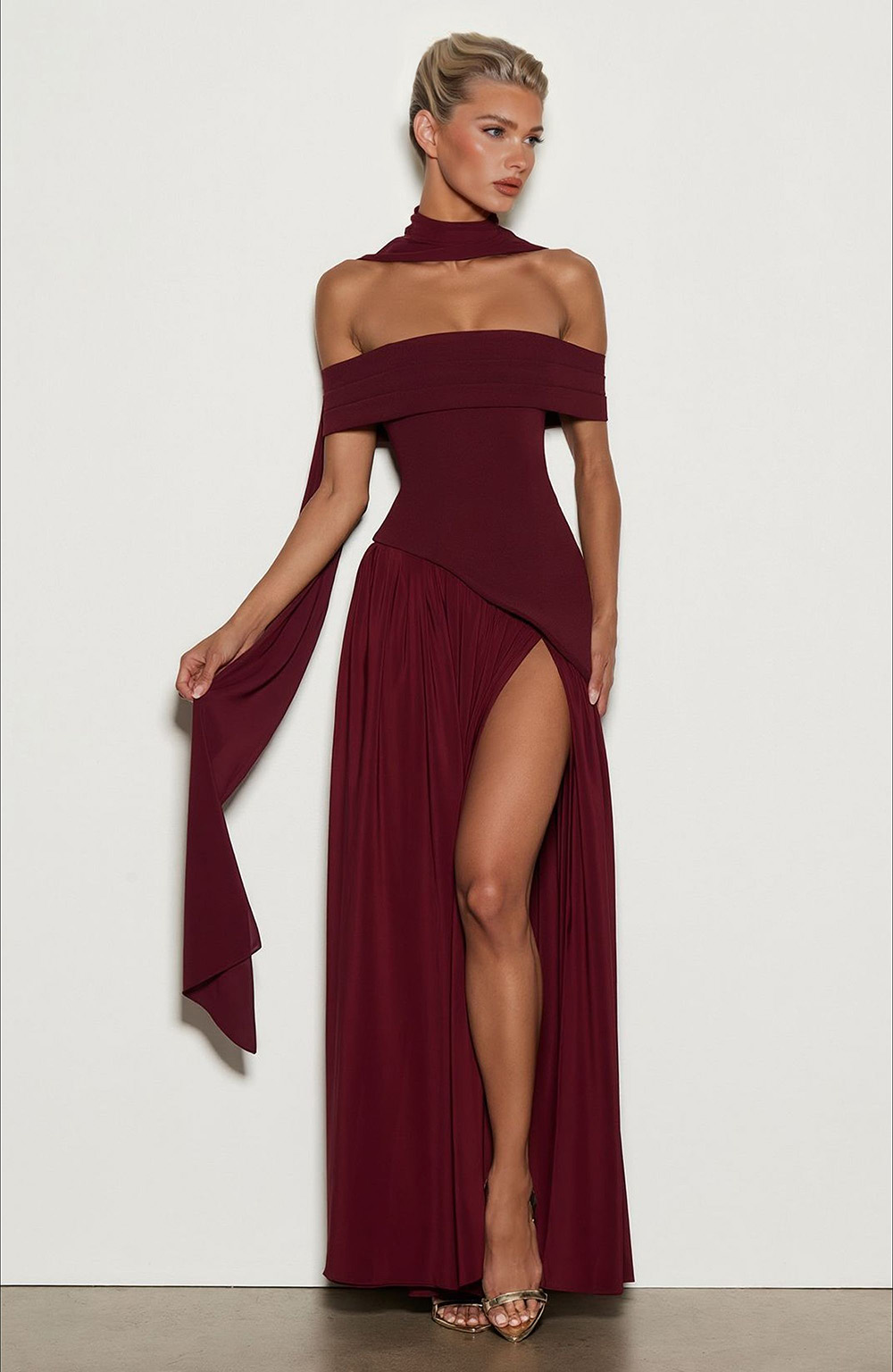 Elegant Off-Shoulder Asymmetric Chiffon Maxi Dress